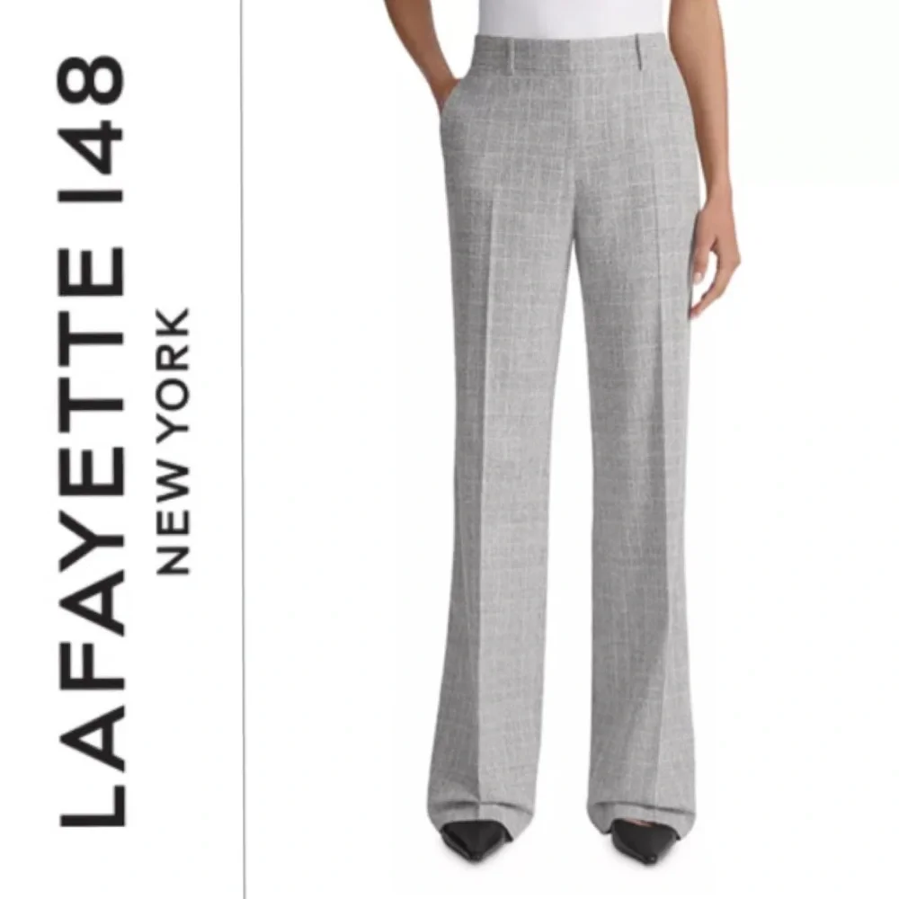 Lafayette 148 New York Sullivan Glen plaid wool blend boule’ Wide Leg Pants - Picture 15 of 16